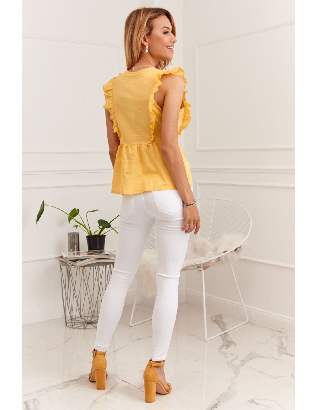 Bluza de vara dama cu brodat fata, galben 87222 - Magazin online - Boutique